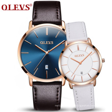 OLEVS 5869 2019 Couple Watch Leather Casual Quartz Male Watch Ultra thin Automatically Calendar Ladies Watch Lover's Watches New